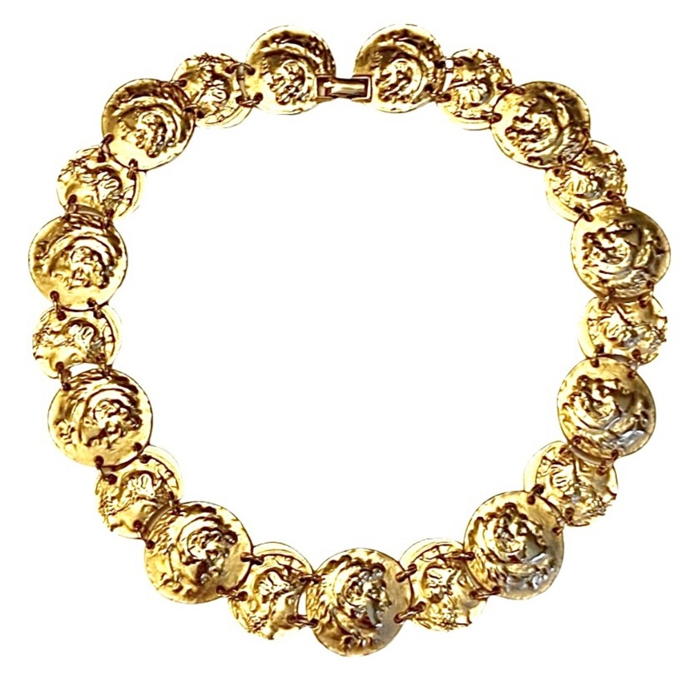 Vintage Roman Coin Cameo Necklace Gold